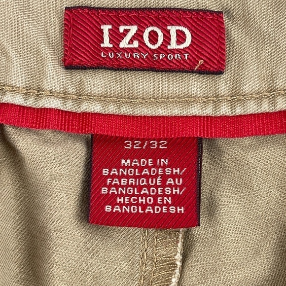 Izod Luxury Sport Chino Pants Mens 32x32 Khaki Flat Front - Picture 11 of 11